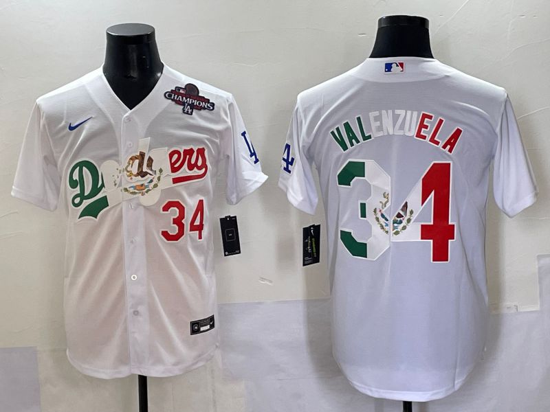 Men 2025 Los Angeles Dodgers #34 Valenzuela White Nike MLB Jersey style 7037
